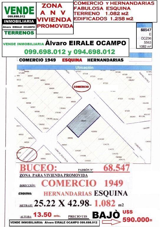 * ZONA A N V ESQUINA 1.082m2 Comercio y Hernandarias