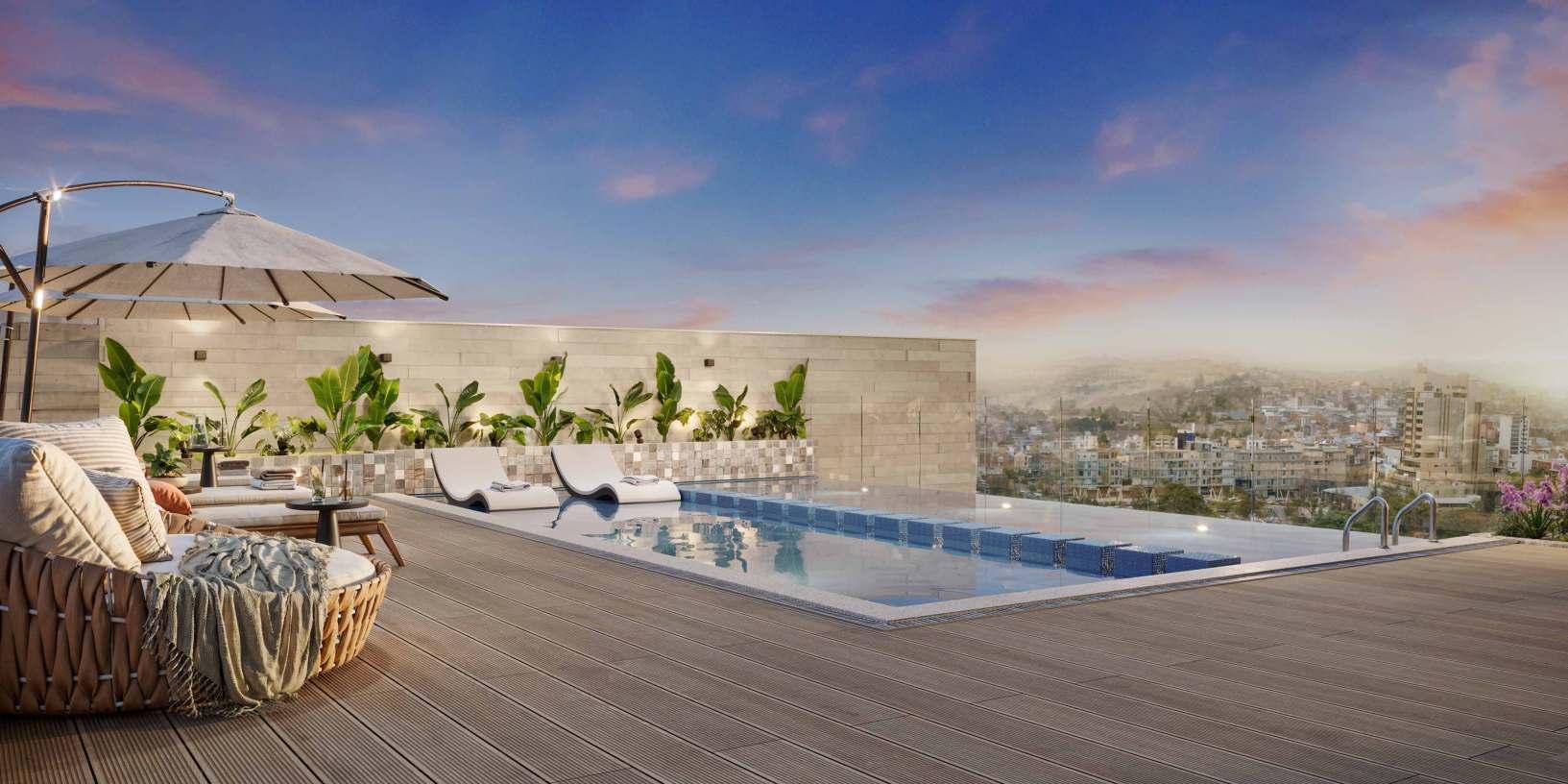 Apartamento moderno con amplios ventanales y diseño de concepto abierto — Concepto Unity Park
